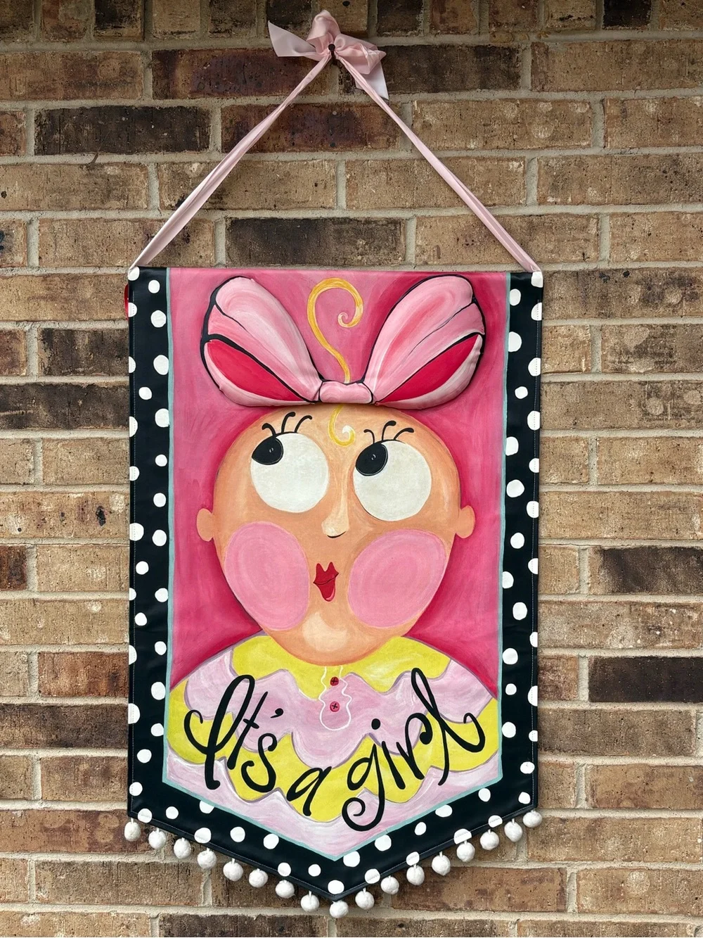 3D “It’s A Girl” Large Banner Lisa Frost Door Hanger Wall Art Hand-Painted
